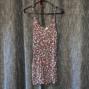 H&M Black Floral Spaghetti Strap Romper with Pink & White Accents